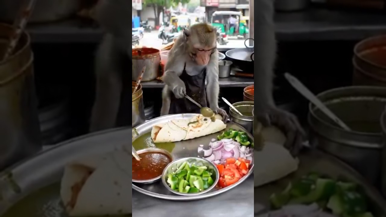 Monkey cooking 😅😂#monkey #fun #funny #cooking #viral #video #shorts