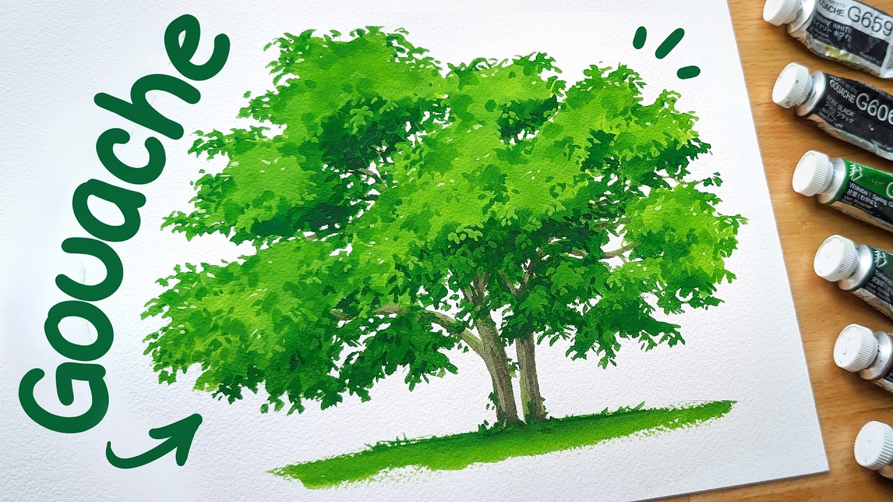 How to Paint a Beautiful Tree with Gouache ✨🌳 Step-by-Step Tutorial!