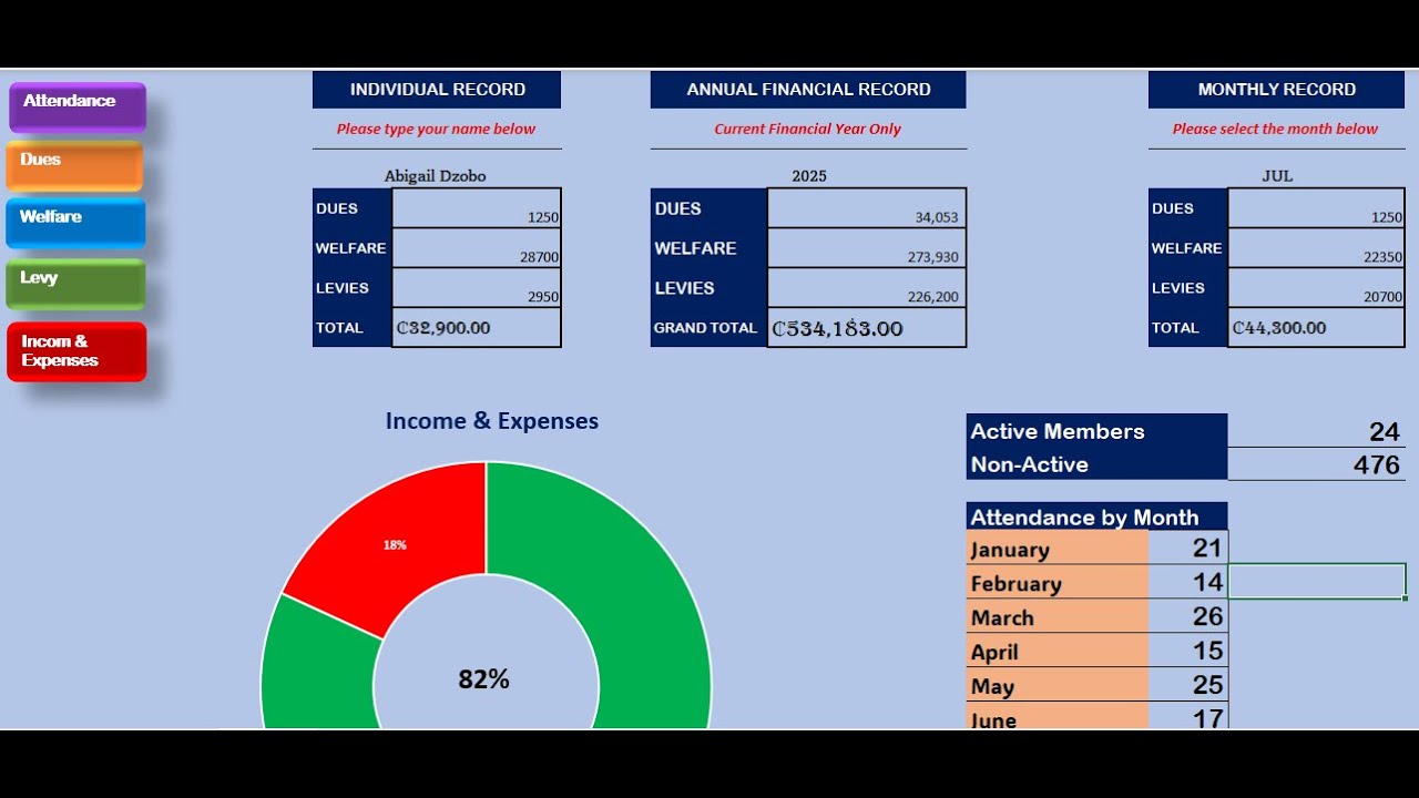 Simple to use Automated Dues & Welfare Collection Template