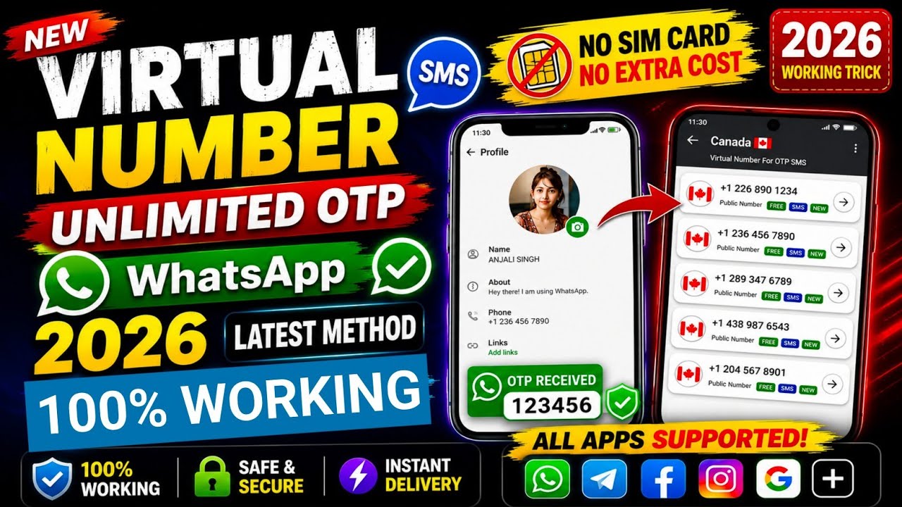 Free virtual WhatsApp number | How to create fake WhatsApp account | WhatsApp virtual number free