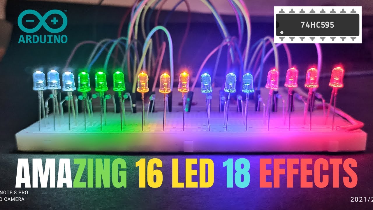 Arduino 74hc595 16 led with 18 effects | arduino led projects