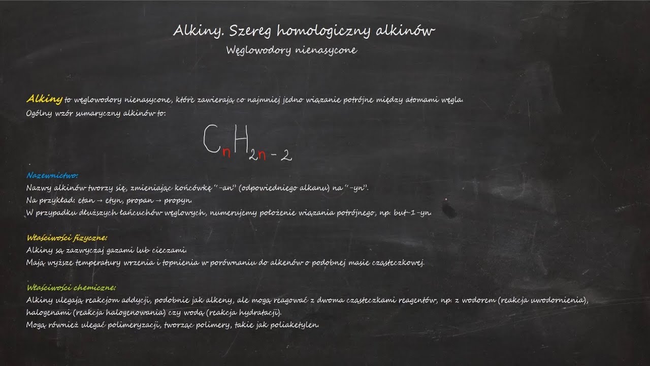 Alkiny — szereg homologiczny i wzór ogólny | Węglowodory nienasycone | Chemia szkoła podstawowa