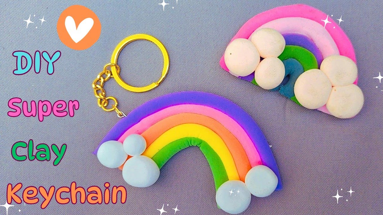 Cute rainbow keychain with super clay 🌈 clay craft ideas DIY