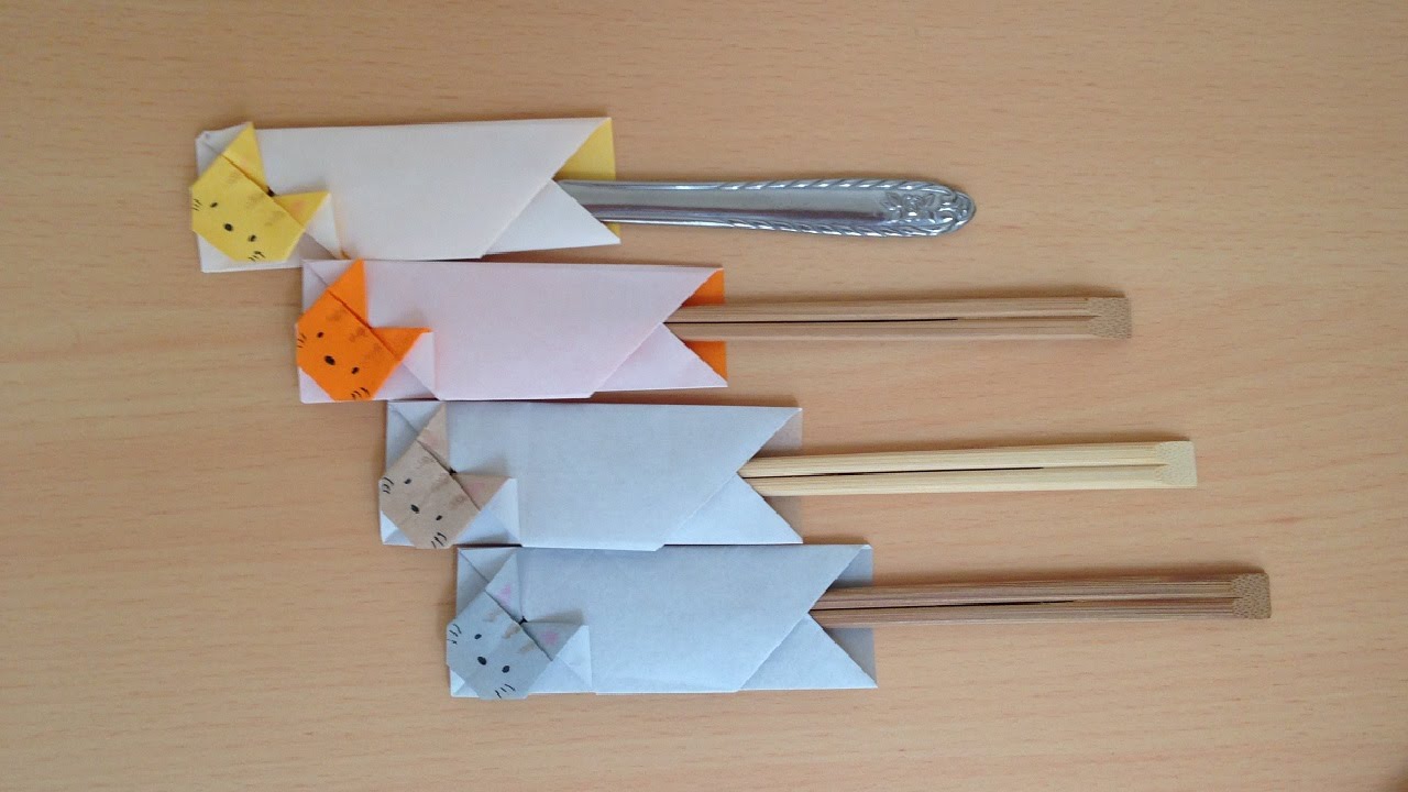 折り紙 猫 箸袋 簡単な折り方（niceno1）Origami cat Chopsticks holder