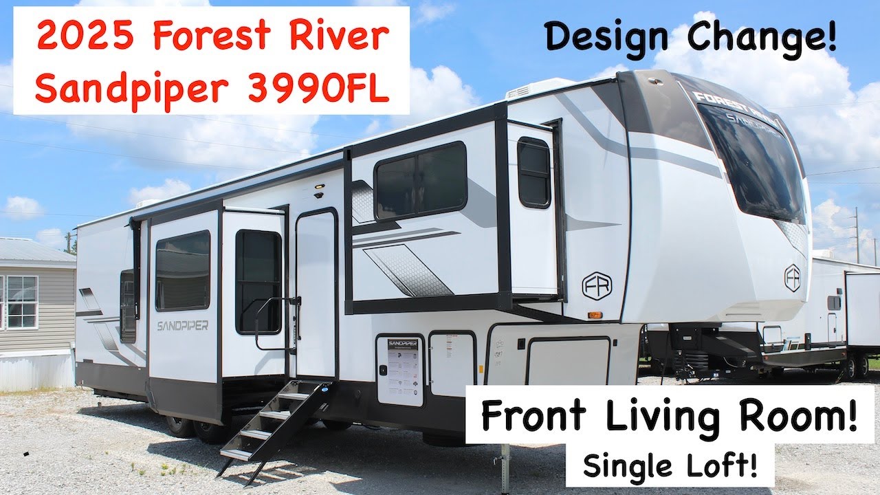Absolutely BEAUTIFUL 5 Slide Front Living Room RV! 2025 Forest River Sandpiper 3990FL