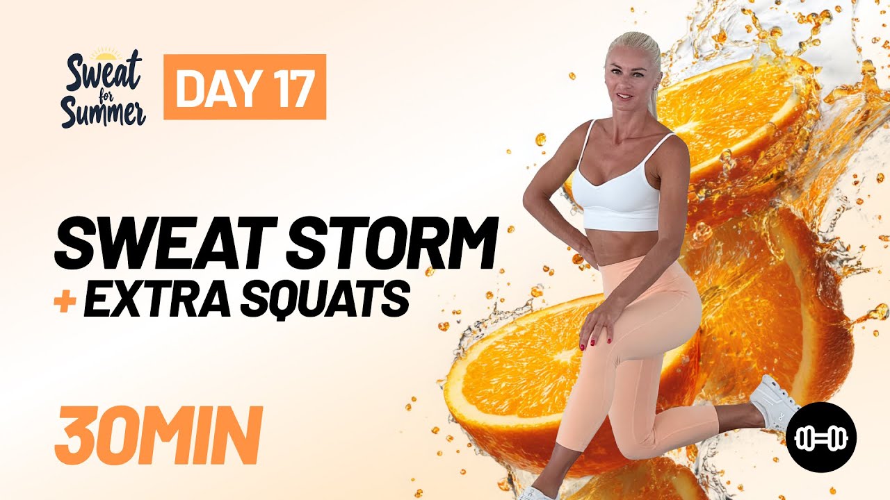 30 Min Sweat Storm + BONUS Squats | Dumbbells 3KG/6KG (EACH) | Sweat for Summer – Day 17