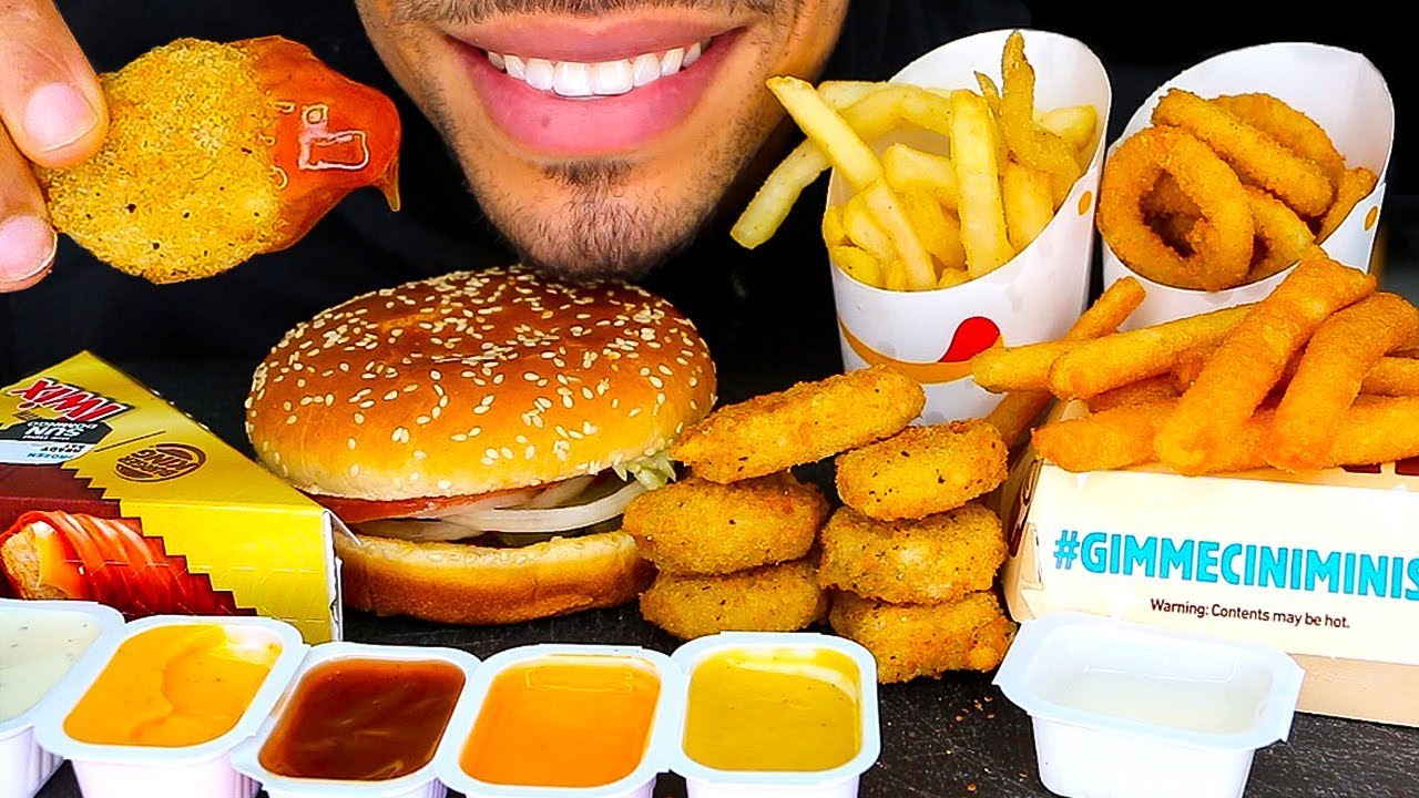 ASMR BURGER KING MUKBANG | CHICKEN NUGGETS ONION RINGS FUNNEL FRIES WHOOPER CHALLENGE EATING SOUNDS