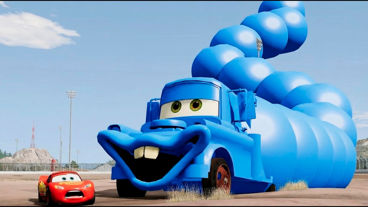 Giant TOW MATER HUNGRY WORM VS Cars Lightning McQueen Escape Beamng Drive #1