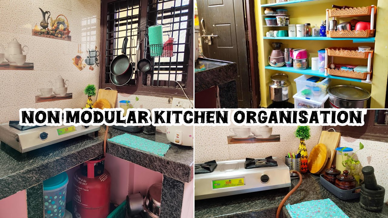 Small non modular kitchen organization|countertop decoration|Indian non modular kitchen makeove