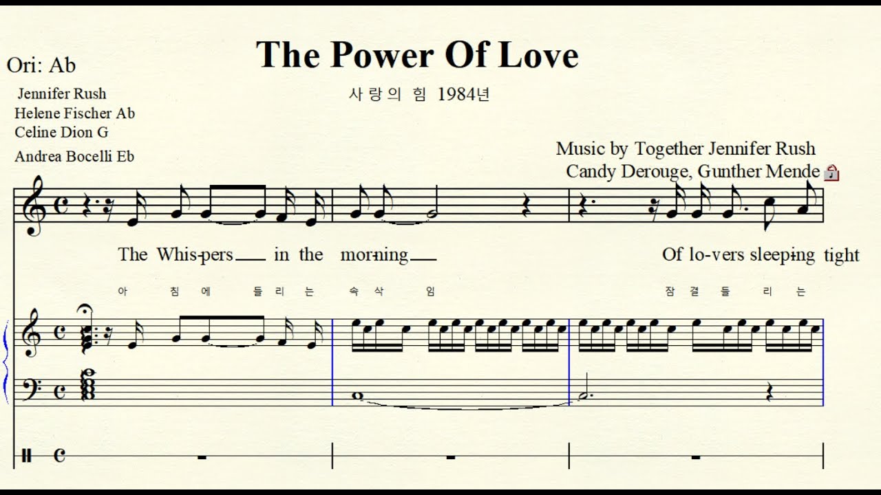 4-87 The Power Of Love 사랑의 힘  Sung by Jennifer Rush 제니퍼 러시 C major 다장조 (For Middle & High)