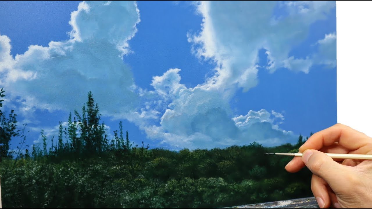 How to paint realistic backlit clouds - cloud and landscape painting tutorial