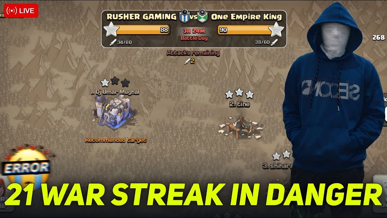 Let's Complete Clan Rush Event | War  Streak In Danger 😔 | 21 war streak ended 💔