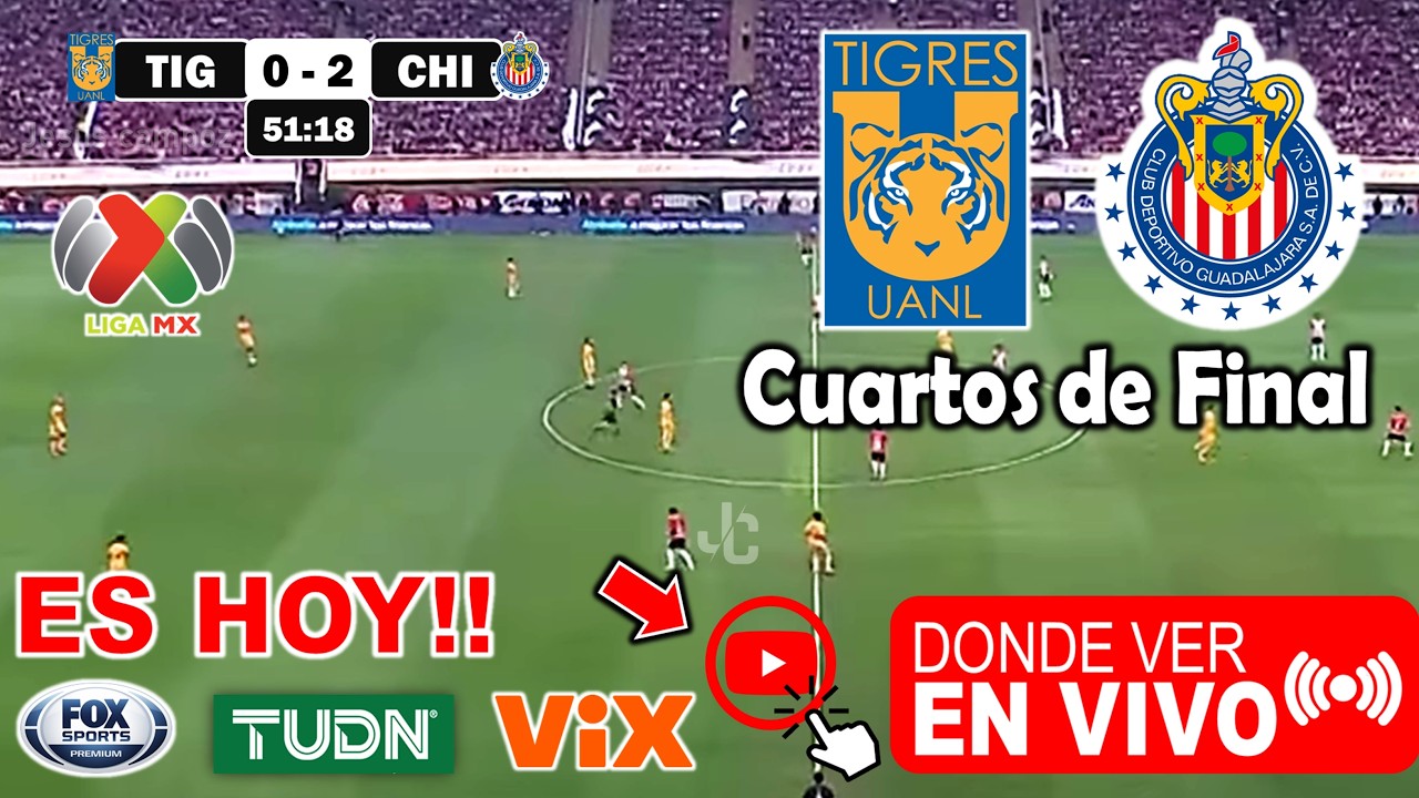 Tigres vs. Chivas En Vivo, Donde ver, A que hora juega Cuartos de Final Liga MX Analisis Pronostico