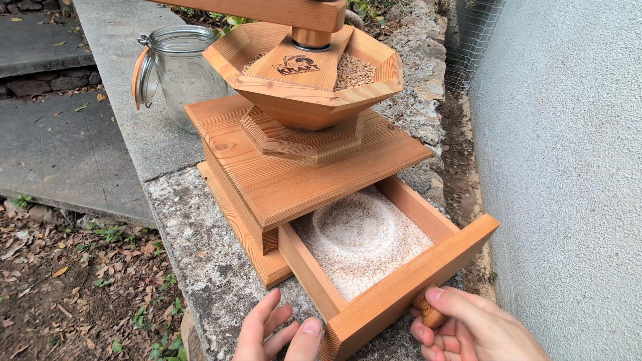 Making Homemade Flour from Wheat Grain &middot; Stone Mill &middot; 4K POV ASMR