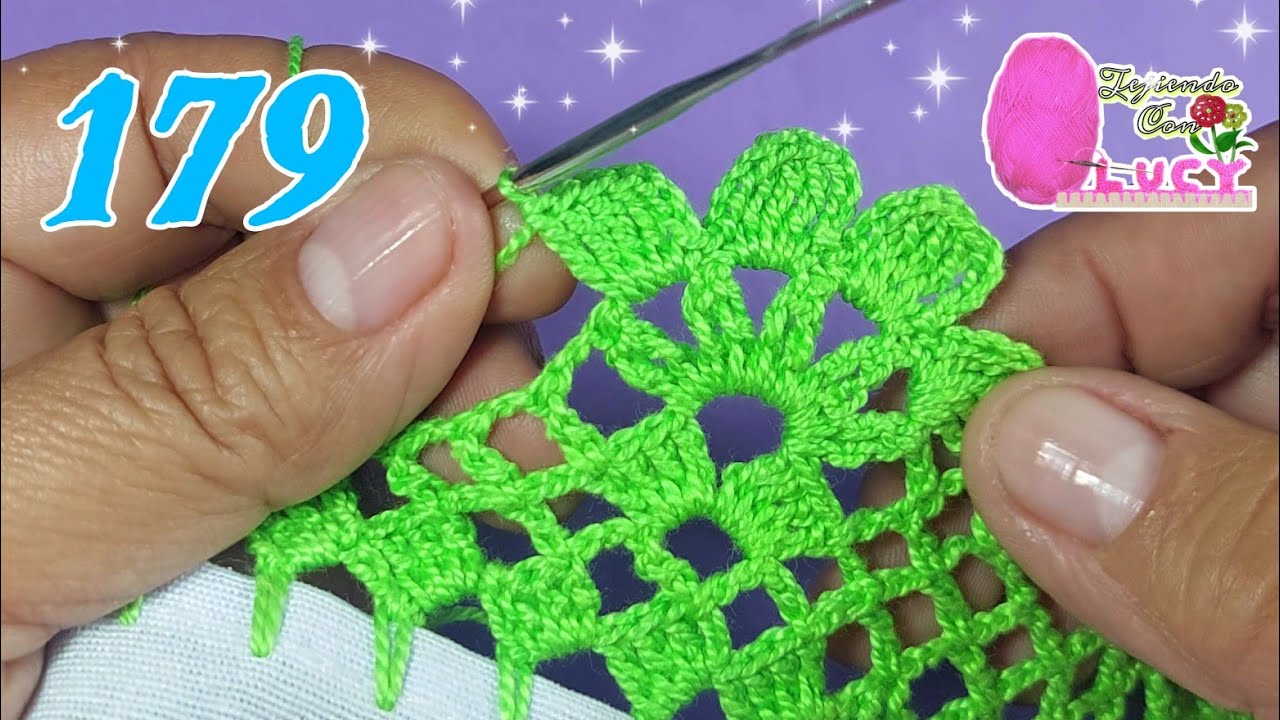 PUNTILLA 179/Puntilla  de UNA SOLA VUELTA para servilleta o mantel con detalle de flores 🌷🌻🌼🌺🌸