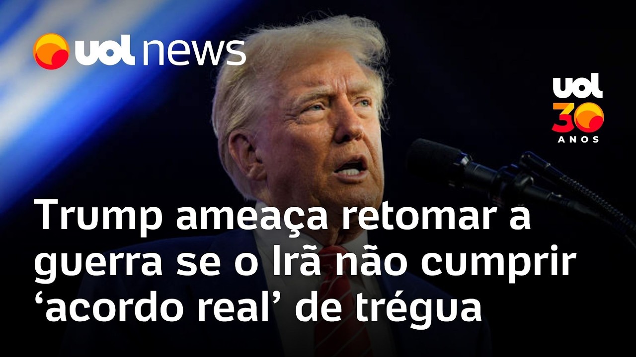 Trump amea&ccedil;a retomar guerra se o Ir&atilde; n&atilde;o cumprir 'acordo real' de tr&eacute;gua e que manter&aacute; tropas perto