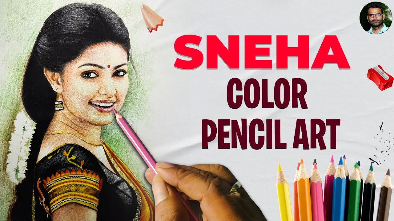 Beautiful Sneha Prasanna Color Pencil Drawing | Tamil Cinema | Live Art Chennai