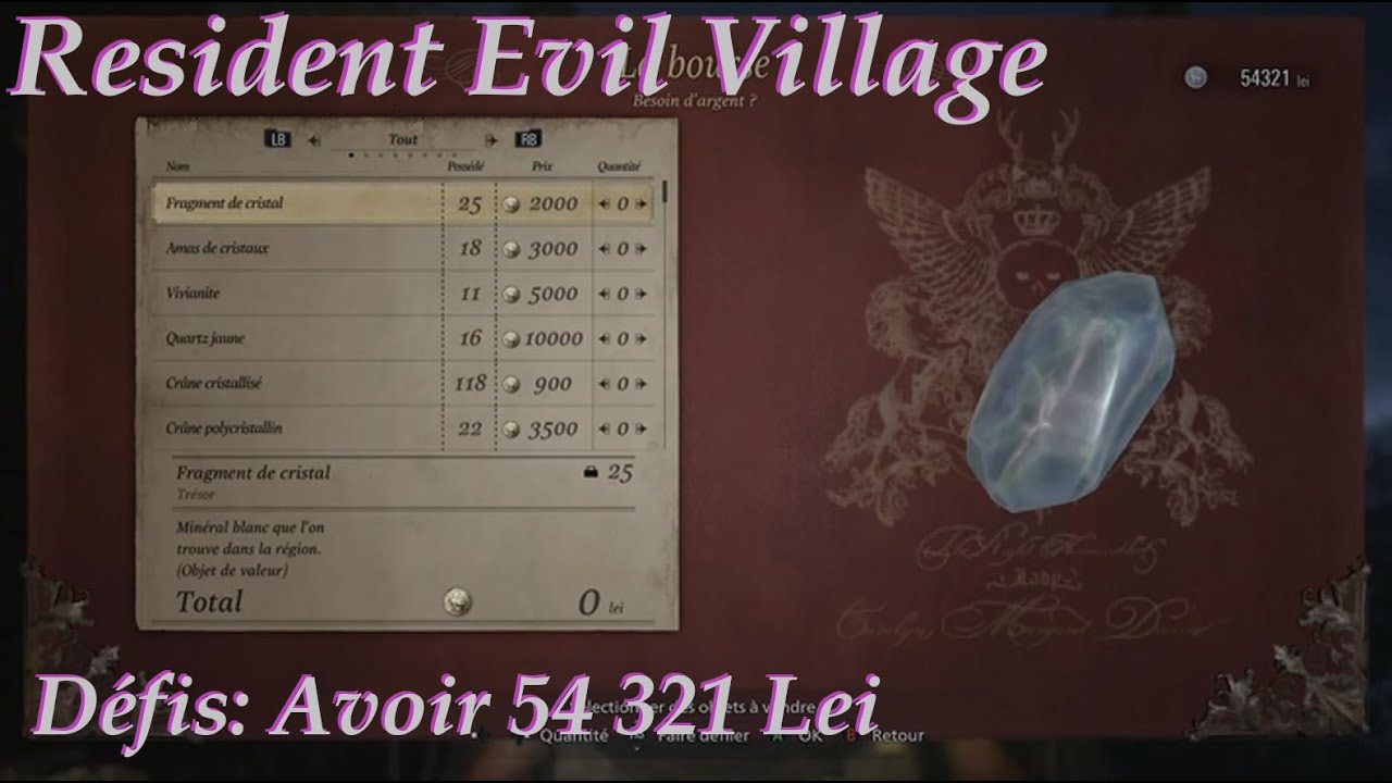 Resident Evil Village - Defis: Comment avoir 54 321 Lei / GAMER CAGOULER