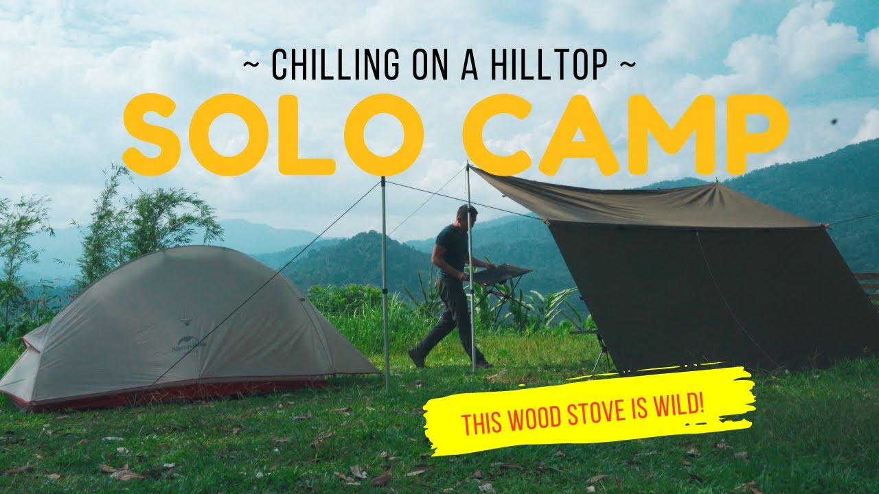Solo Camp on a Hilltop | Beef Stew & First Burnt of my new Wood Stove (ASMR)