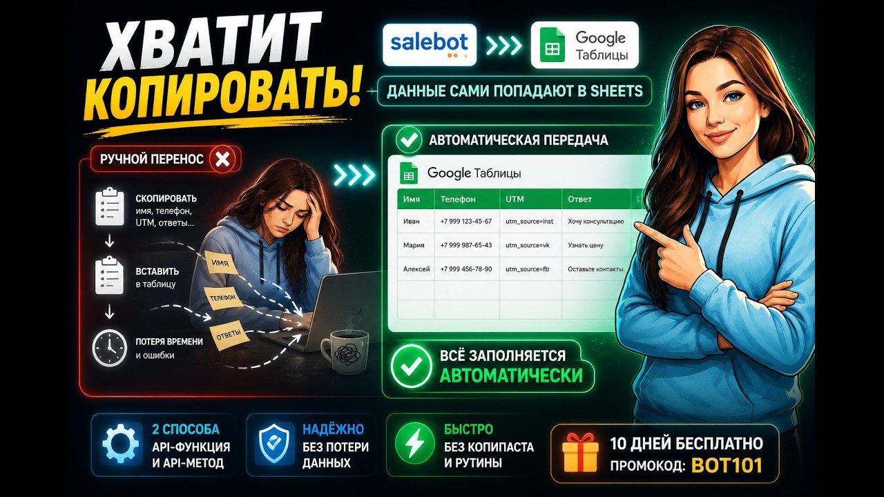❗️Salebot → Google Таблицы (Google Sheets): как отправлять данные через API-функцию и HTTP-метод