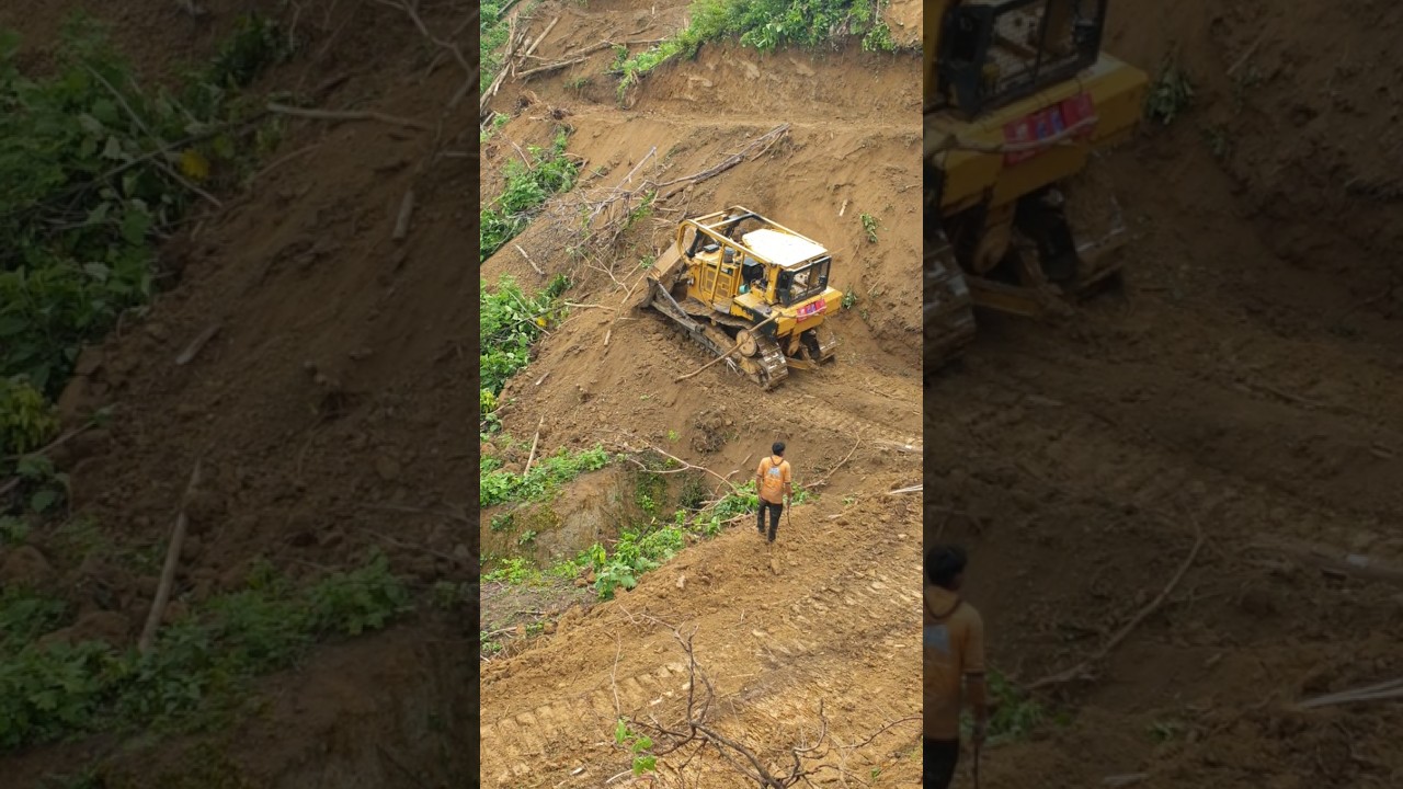 CAT D6R XL Bulldozer Tidying up the Plantation Terrace in a Landslide Area