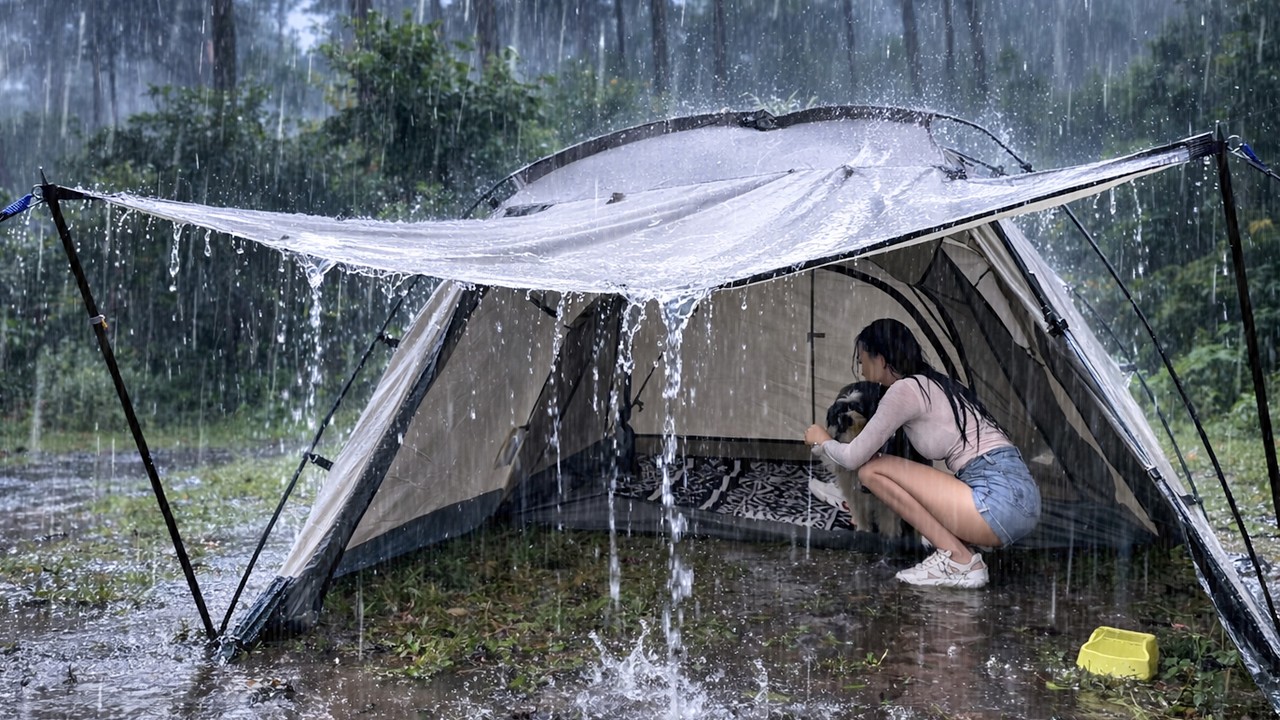 SOLO CAMPING IN HEAVY RAIN ☔️ RELAXING IN THE TENT WITH MYDOG 🐶 ASMR