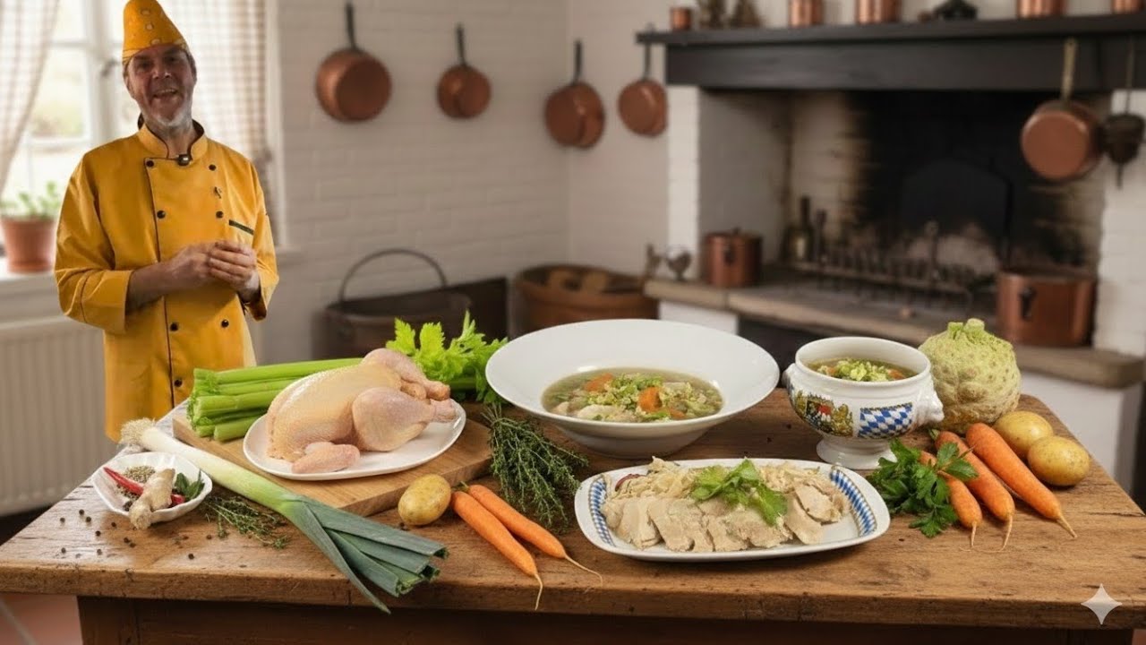 Die perfekte Hühnersuppe 🍲 Ganzes Huhn + 7 Gewürze + selbstgemachte Suppennudeln | vom Profikoch!