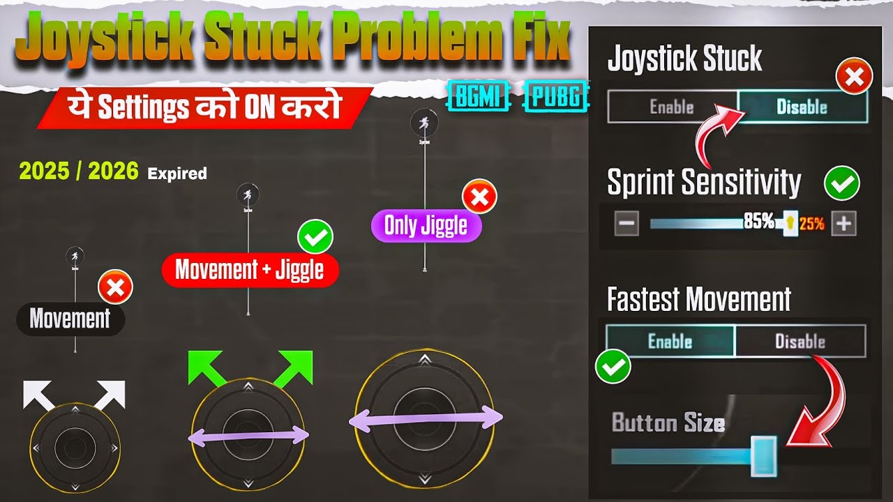 Joystick Stuck Problem Fix in BGMI/PUBG 🔴/ Fastest Movement Joystick / Joystick Size + Fast Jiggle 