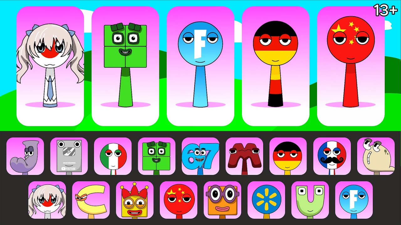 Sprunki OC: Four Numberblocks, Germany, Japan, China, Fortnite