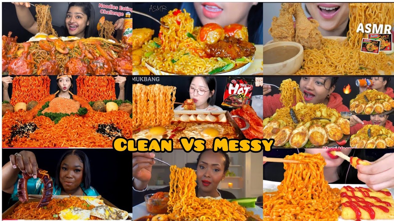 CLEAN VS MESSY Mukbangers Are Obsessed With SPICY NOODLES Big Bites Asmr Mukbang !!