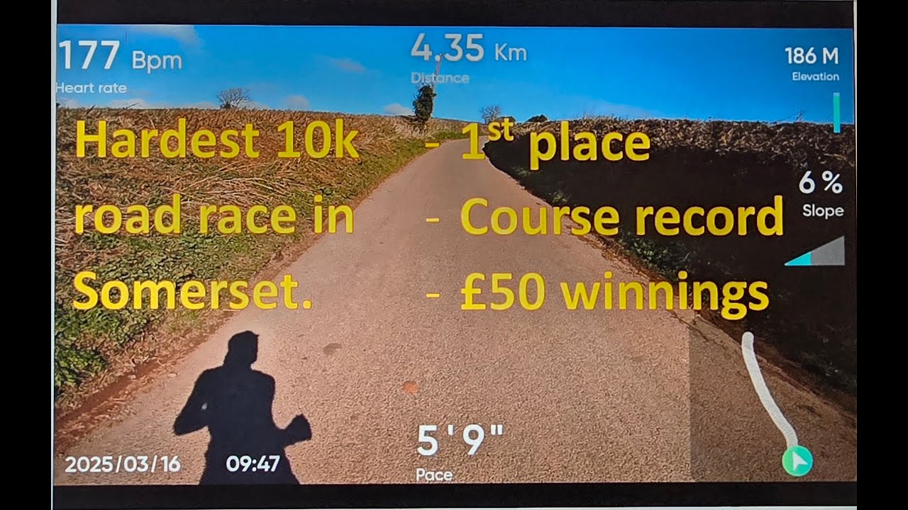 One of Somersets hardest 10k road race    1st place    course record    &pound;50 Winnings