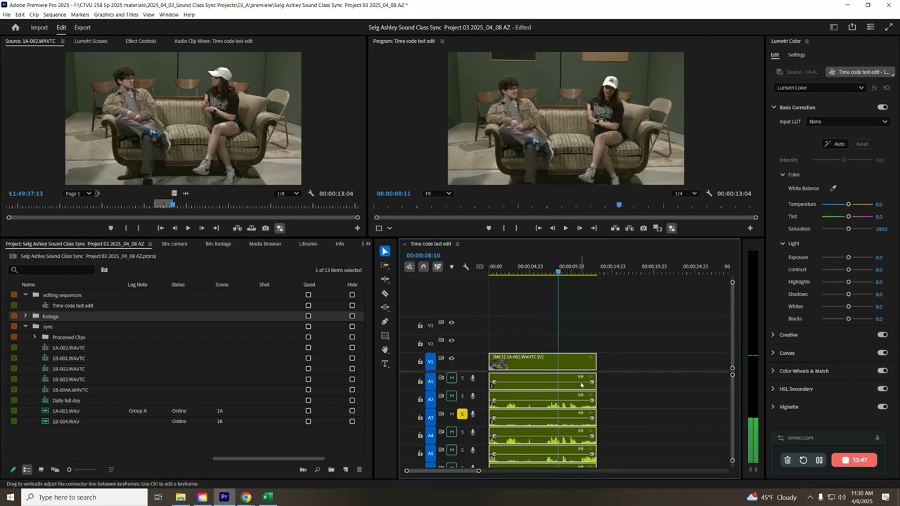 Syncing by timecode and sound in premiere