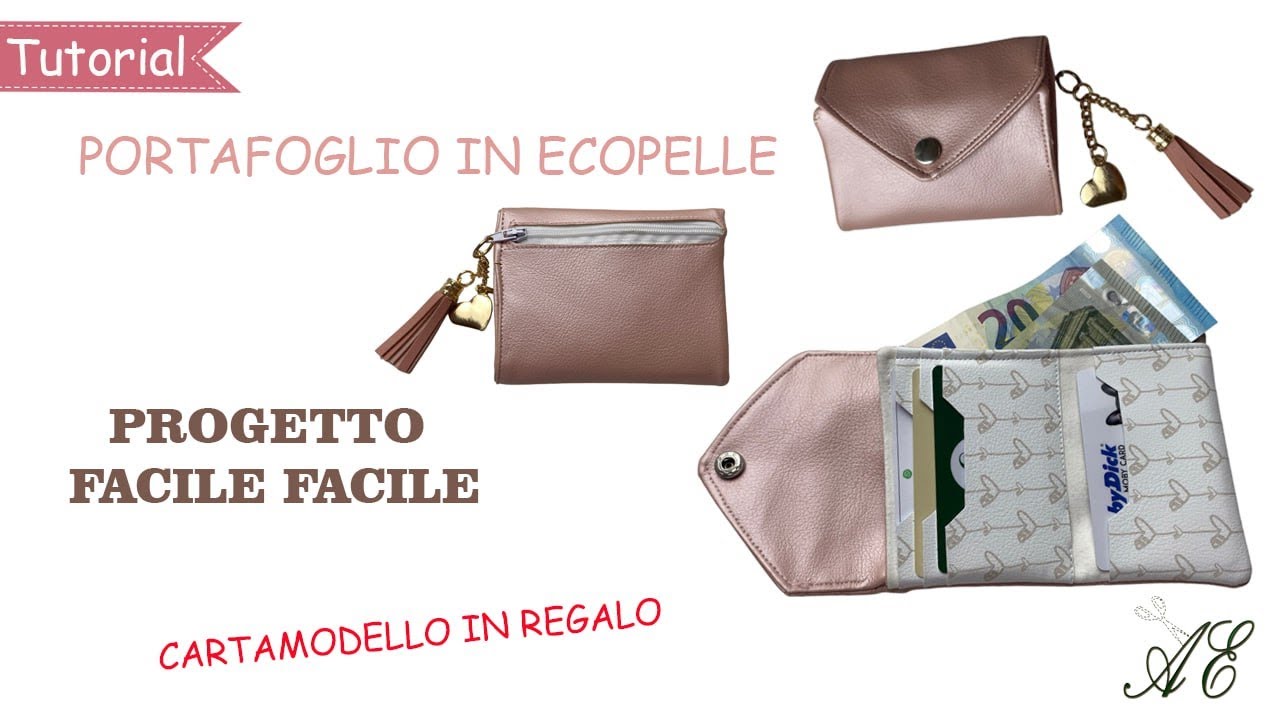Come cucire un PORTAFOGLIO in ecopelle fai da te / porta tessere e porta monete