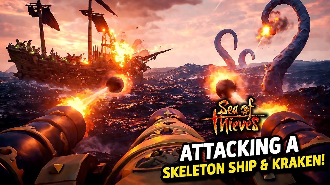 Sea Of Thieves KRAKEN + SKELETON SHIP FIGHT!!!