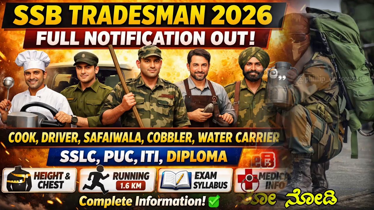 SSB TRADESMEN FULL NOTIFICATION OUT 2026 |SSB COOK,DRIVER,WATER CARRIER,PAINTER VACANCY 2026|DETAILS