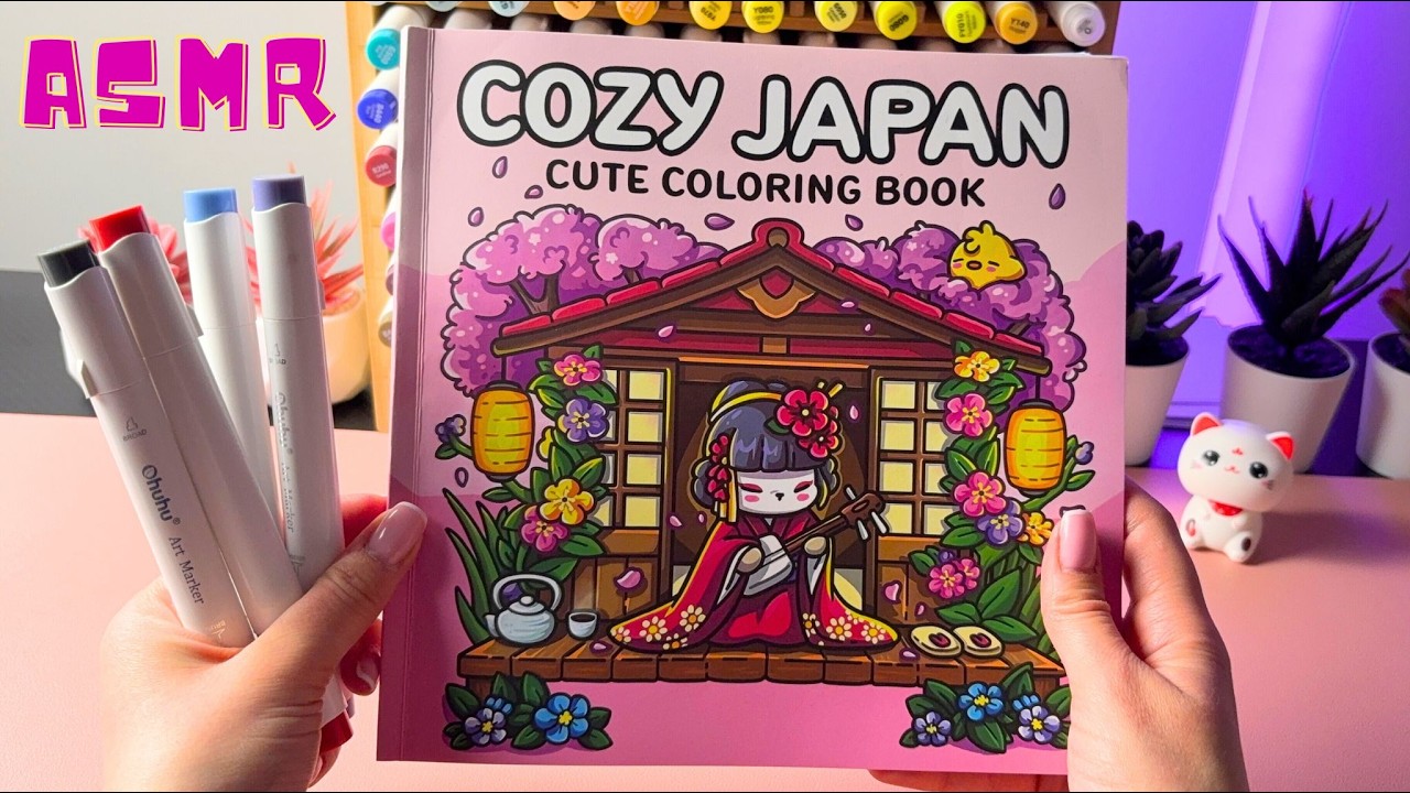 ASMR Coloring Book Cozy Japan vol.4 | Ohuhu marker sounds | relaxing coloring