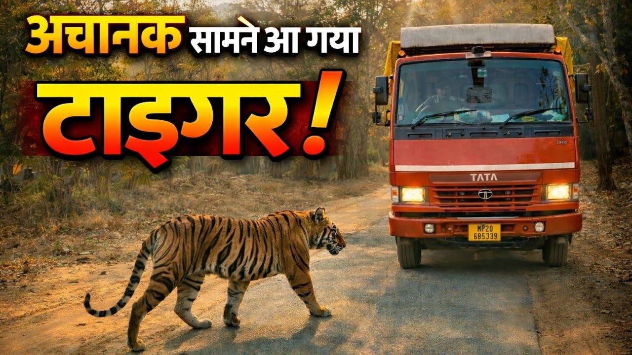 Bandhavgarh Jungle Road पर ट्रक के सामने अचानक आ गया टाइगर 🐅 Dangerous Moment