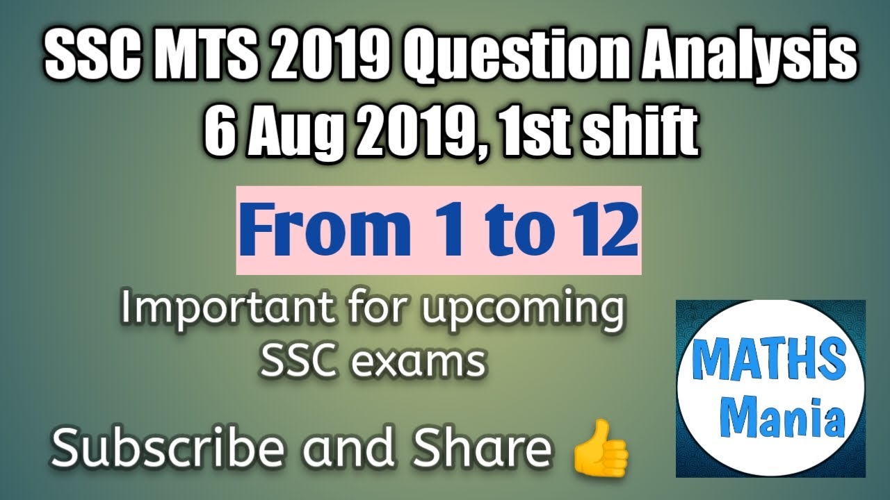 ssc mts 2019 question analysis// 6 Aug 2019