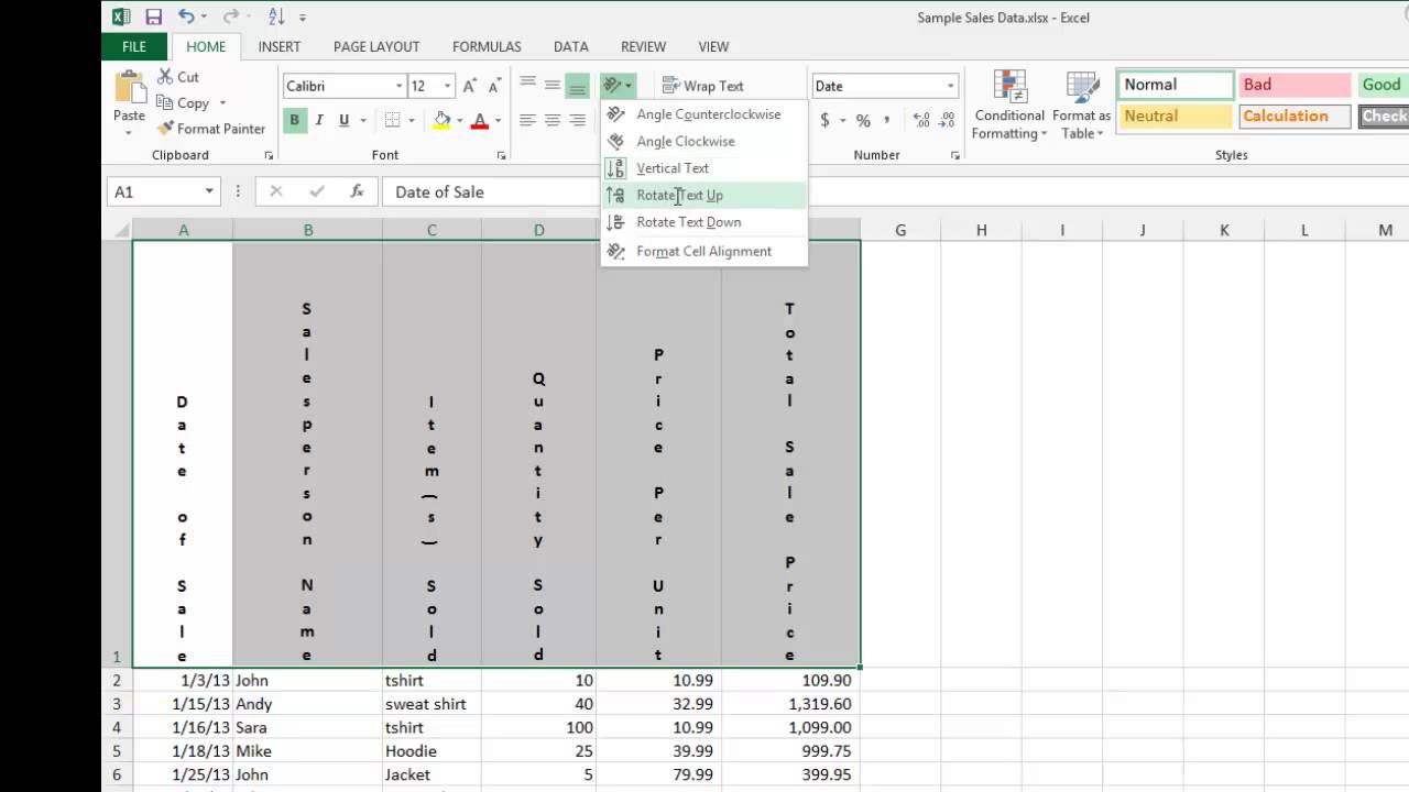 How to Change The Orientation of Cell Data in Microsoft Excel