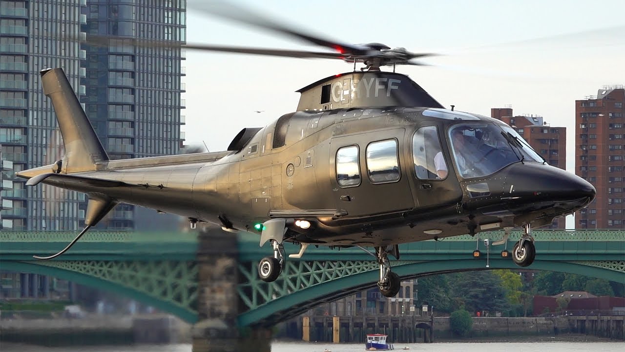Agusta Westland helicopter AW109 SP Grand New landing & takeoff at London heliport