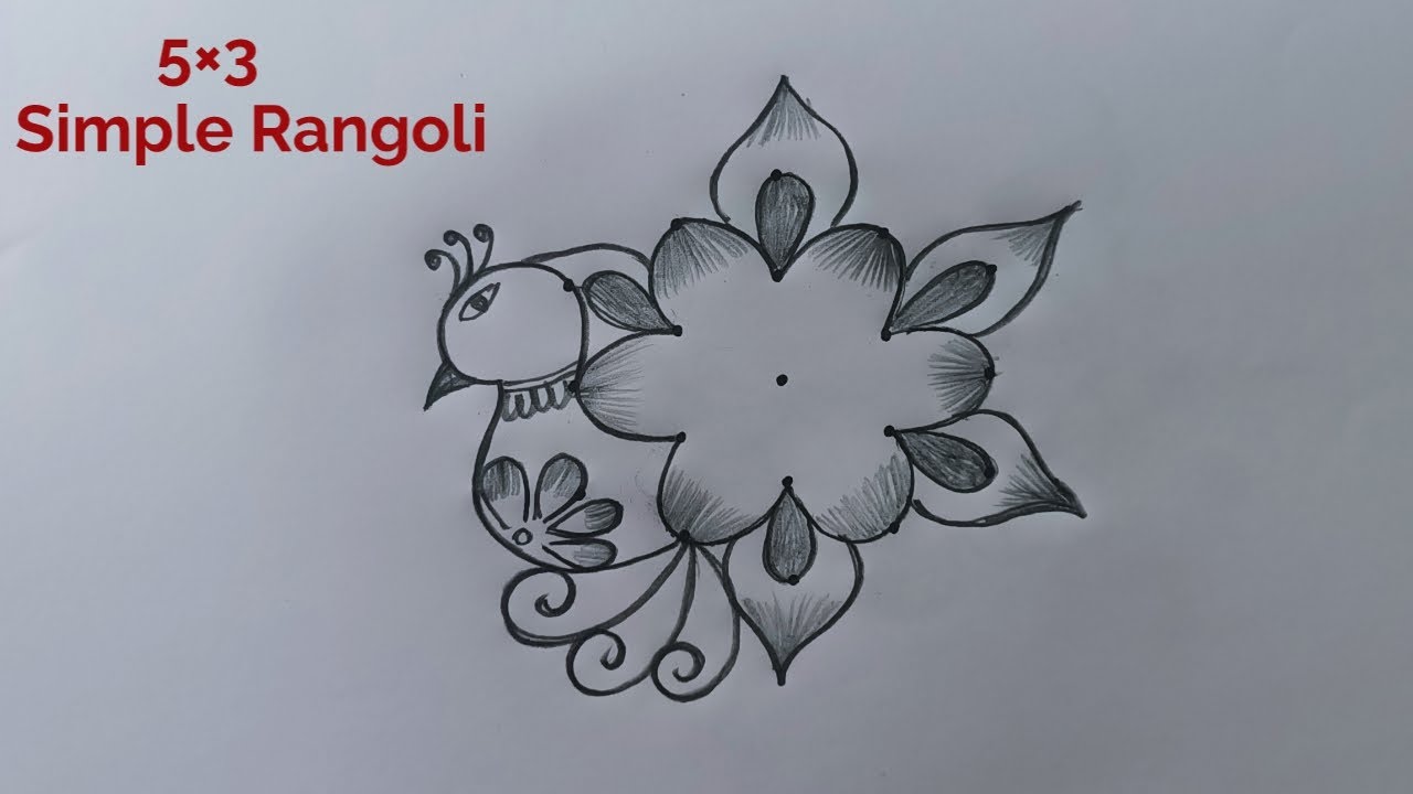 Easy and Simple peacock Rangoli 5×3 🌺 5 Dot peacock Rangoli 🌺 Simple Mayil Kolam 🌺 Beautiful Rangoli