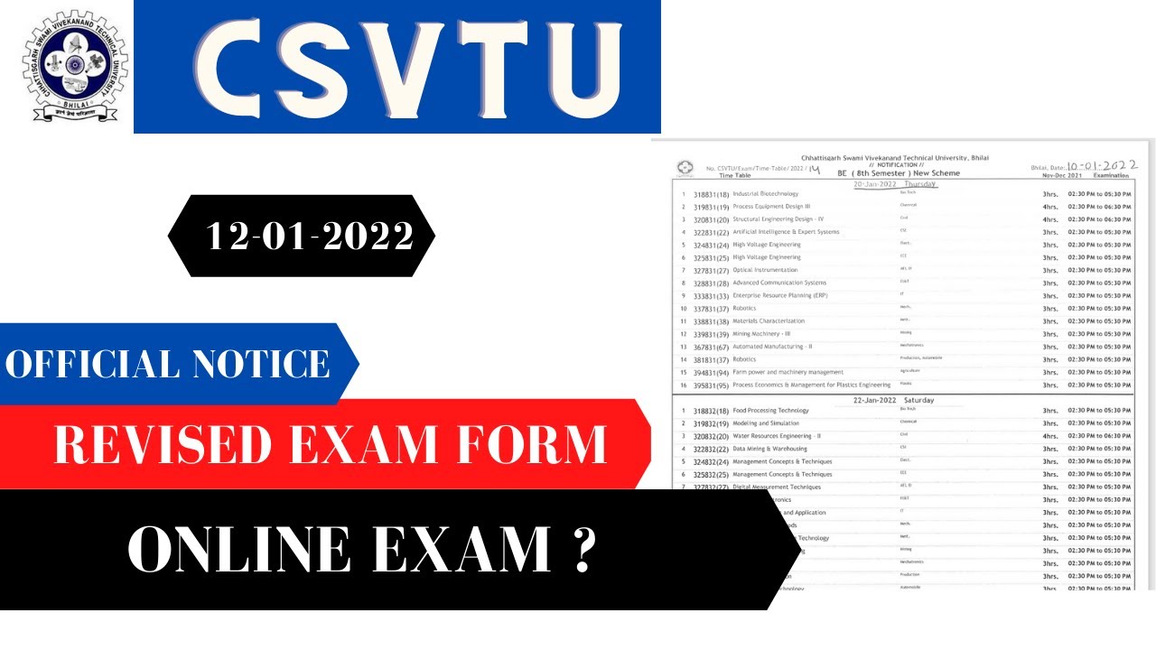 OFFICIAL NOTICE-REVISED EXAM FORM-TIME TABLE | CSVTU