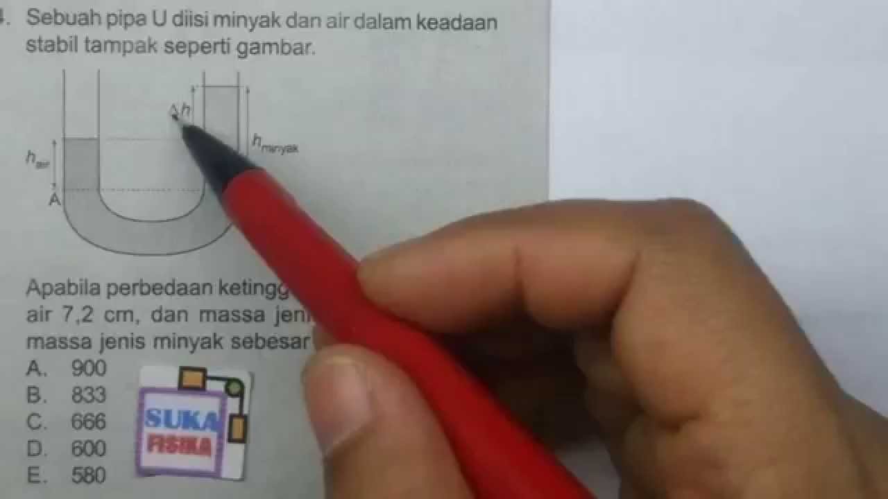 Fluida diam - soal pipa U tinggi air dan minyak - fisika SMA