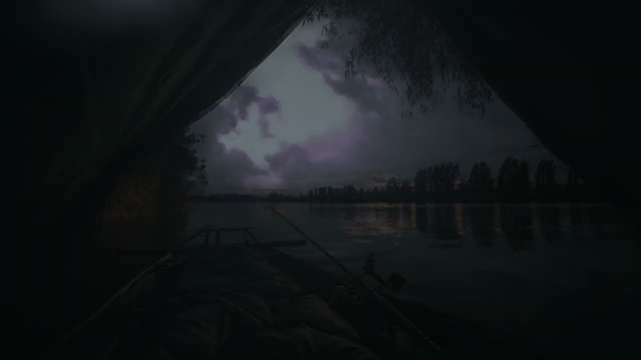 Small Boat on Quiet Lake | Light Rain on Roof | Deep Rolling Thunders & Sleep Ambience