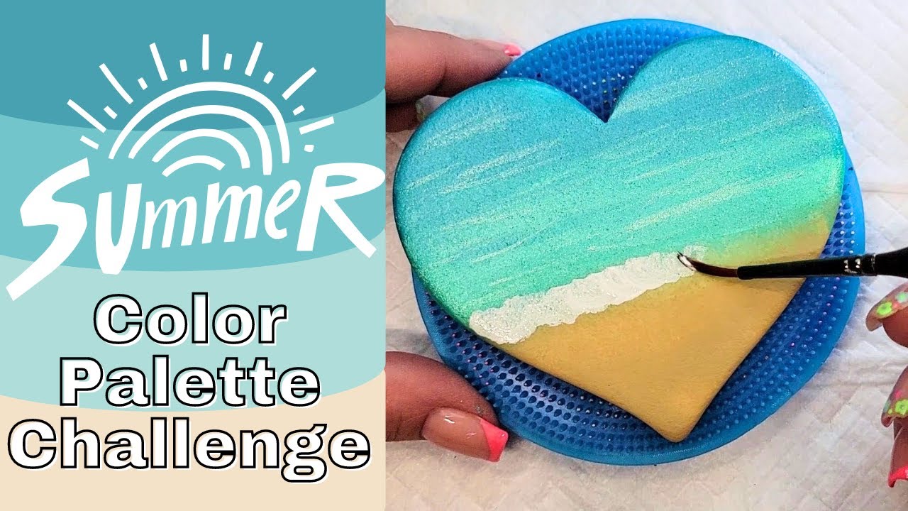 🌊  Blissful Beach Rock Painting - Summer Color Palette Challenge 🌊