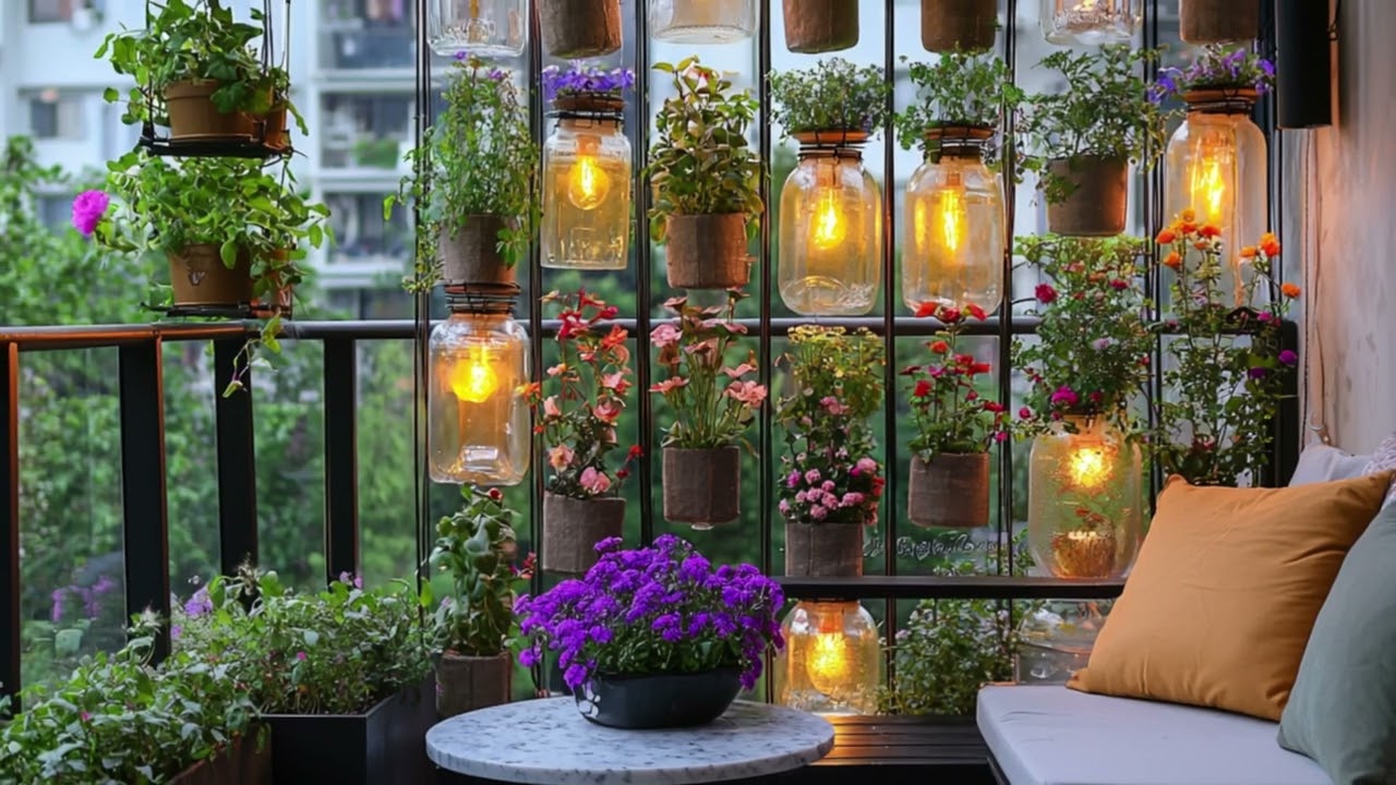 Elegant Eco Haven: A Luxurious Balcony Garden with Upcycled Bottles