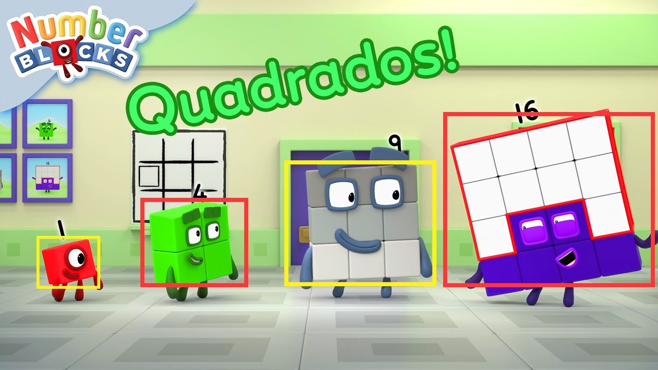 Aventura nos Quadrados! | Aprenda as formas | 123 - Episódios completos | Numberblocks em Português