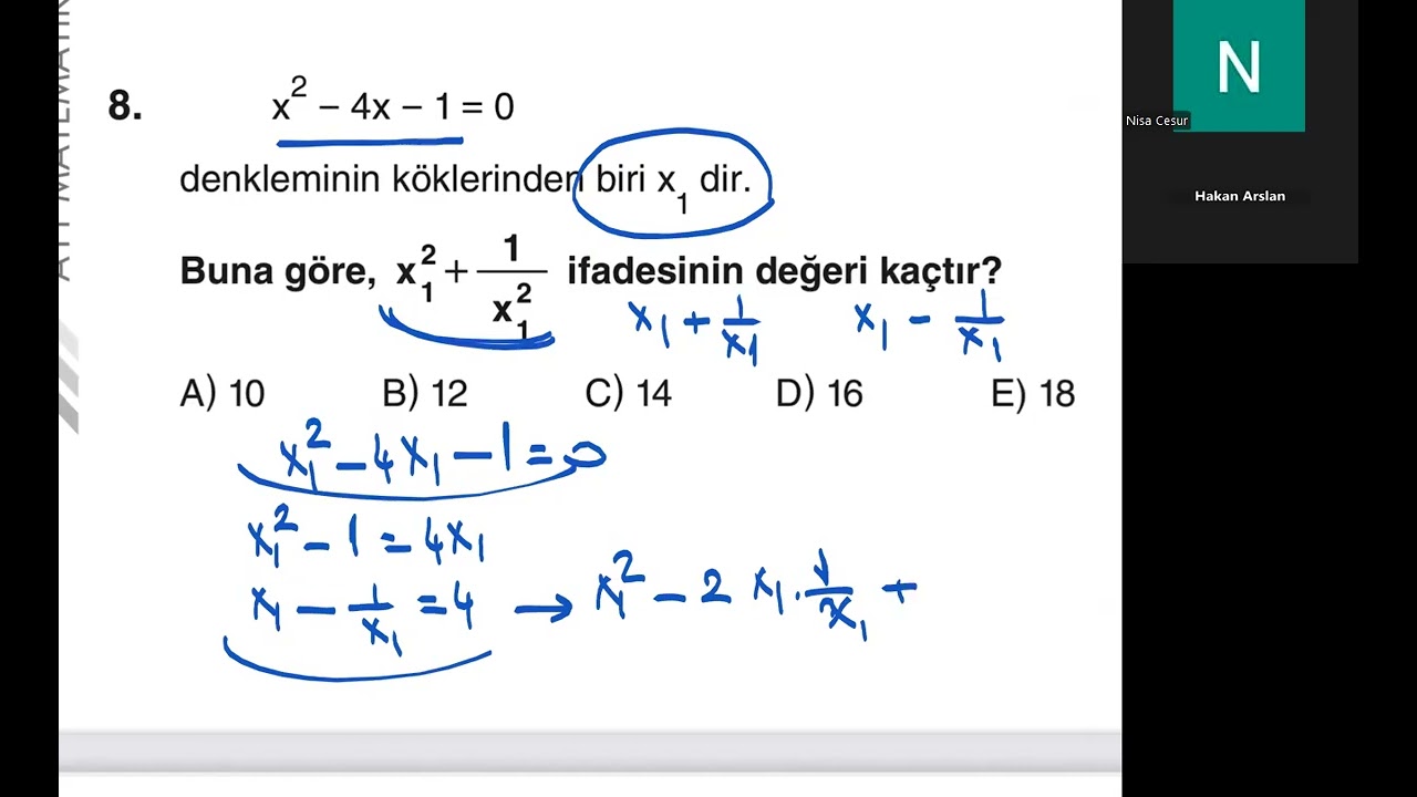 İkinci dereceden denklemler 1/ ayt 2026 