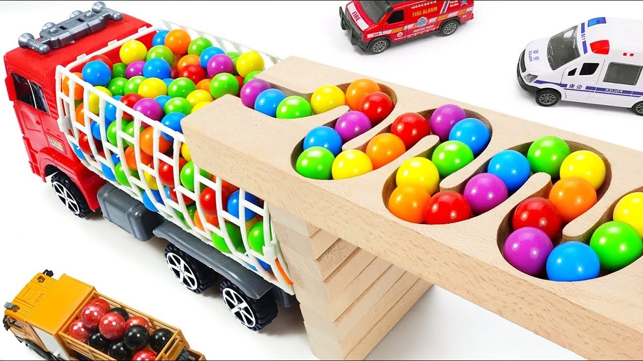 Wooden Marble Run Race 🟢 HABA Slope with Trucks, Excavator & Ambulance