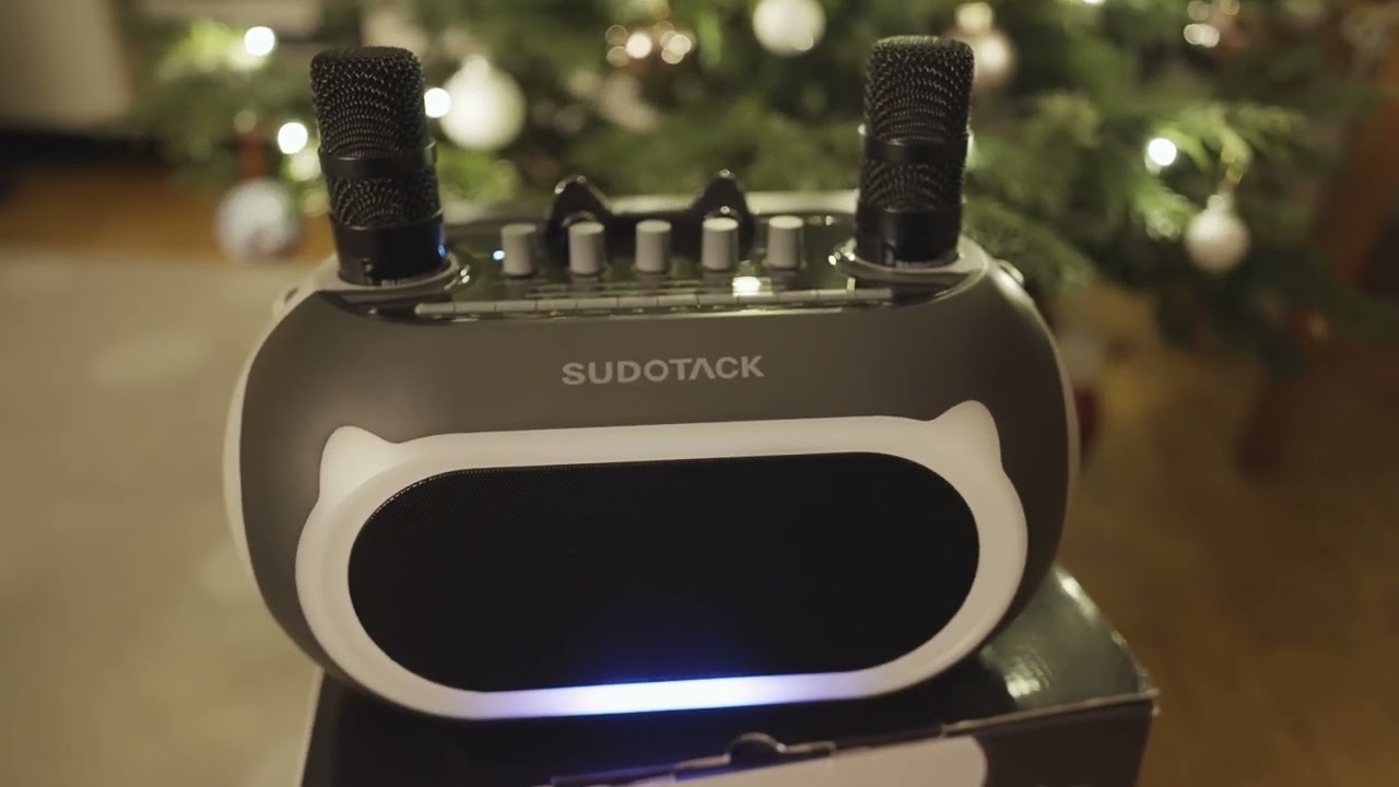 Sudotack KM300 Karaoke Maschine kabellos Bluetooth Lautsprecher mit Akku und 2 Mikrofonen